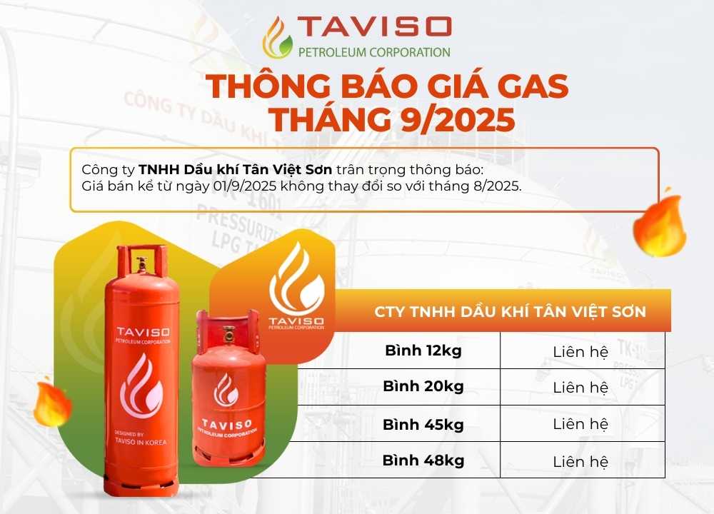 Tân Việt Sơn - TAVISO, giá gas tháng 9 (1)