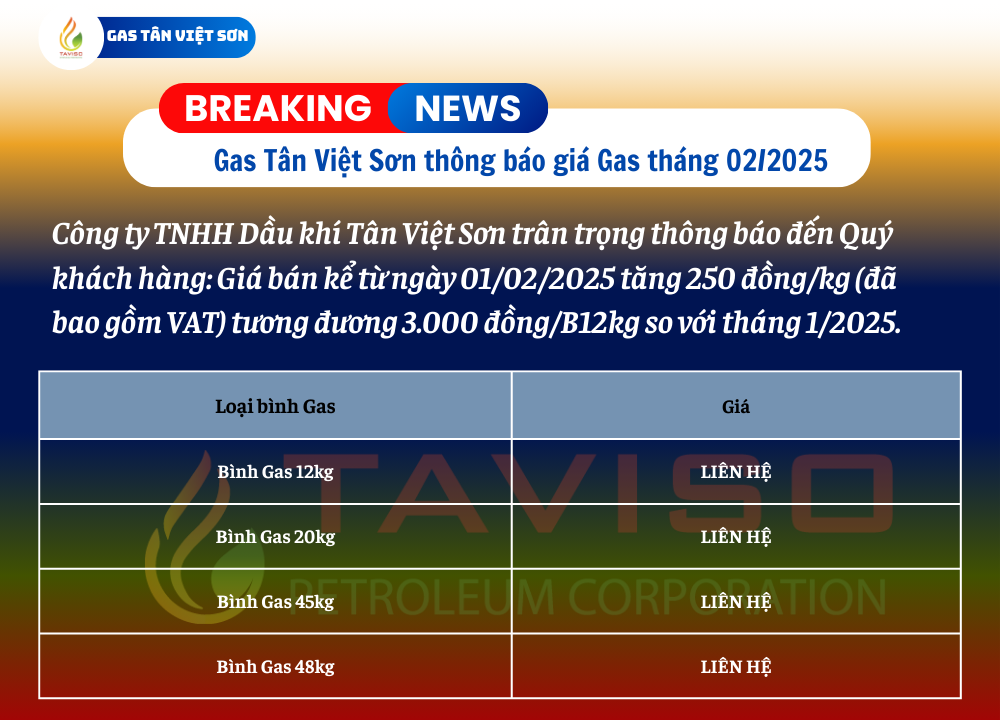 Báo Giá Gas Tháng 02 - 2025