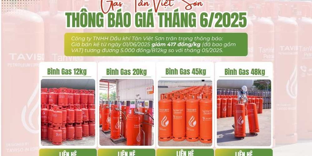 giá gas tháng 6, tân việt sơn, taviso