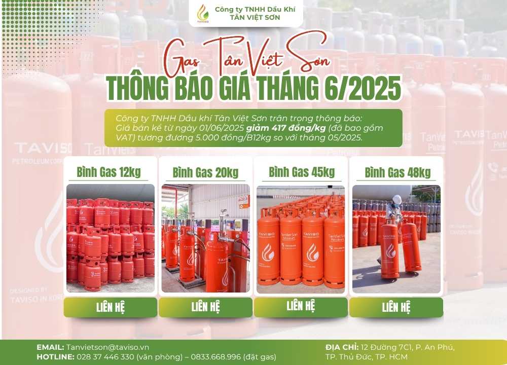 giá gas tháng 6, tân việt sơn, taviso