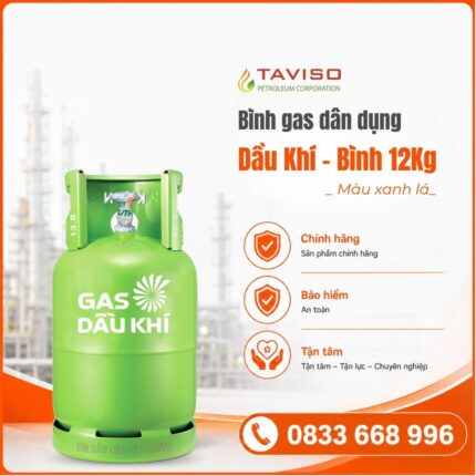 Bình Gas Dân Dụng Gas Dầu Khí 12Kg Màu Xanh Lá Chính Hãng