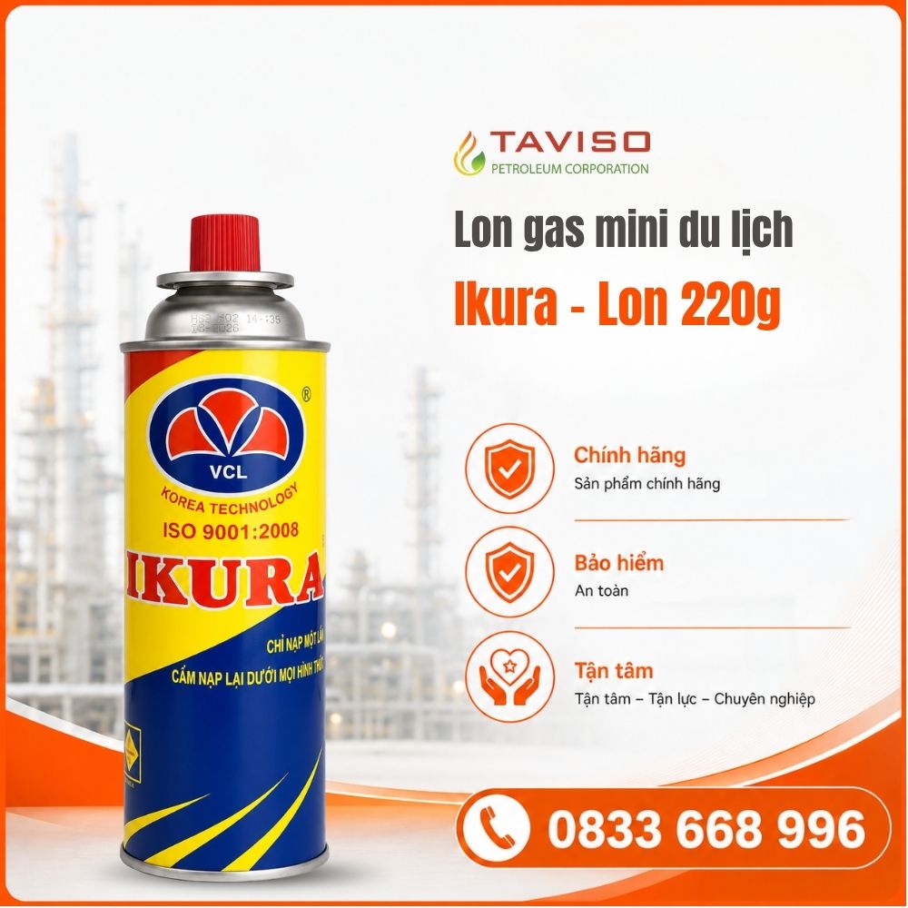 Ikura - Lon 220g Bình Gas Mini Ikura 220g - Lon Gas Du Lịch L.P.G Hàn Quốc An Toàn