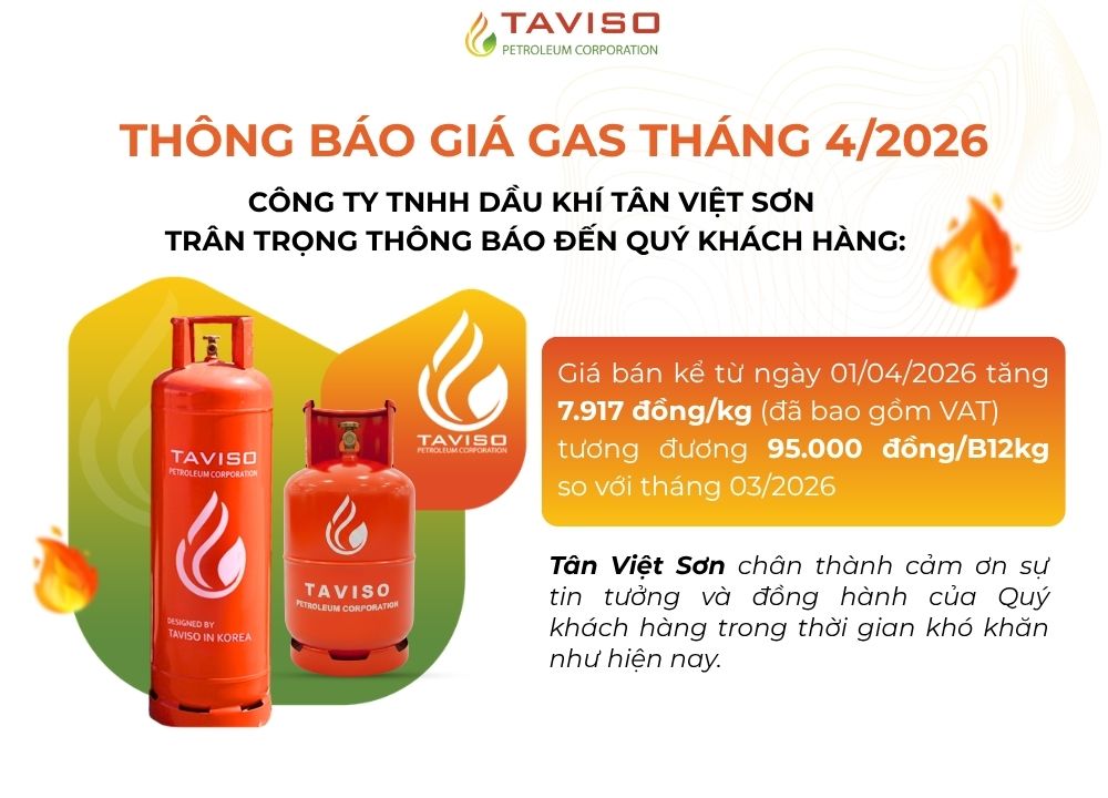 Thông Báo Điều Chỉnh Giá Gas Tháng 04/2026 – Công Ty TNHH Dầu Khí Tân Việt Sơn